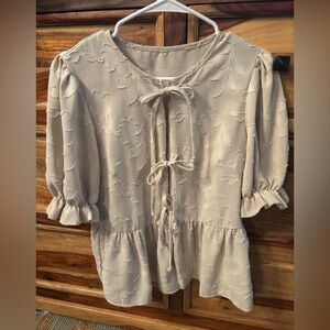 SHEIN Beige Textured Floral Blouse